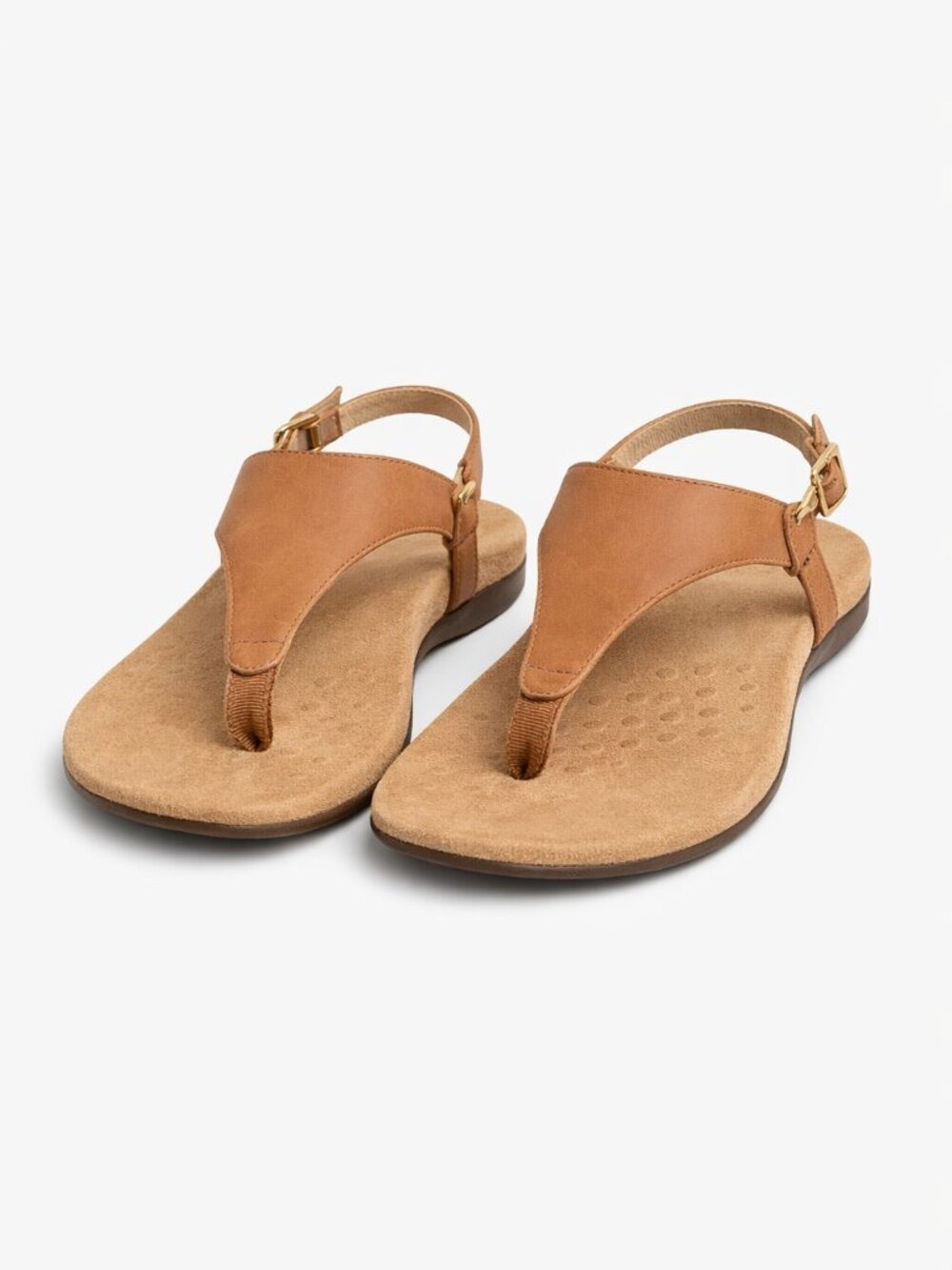 Like New Vionic Kirra Tan Leather T‑Strap Sandals Women’s Sz 8/Orthotic Comfort